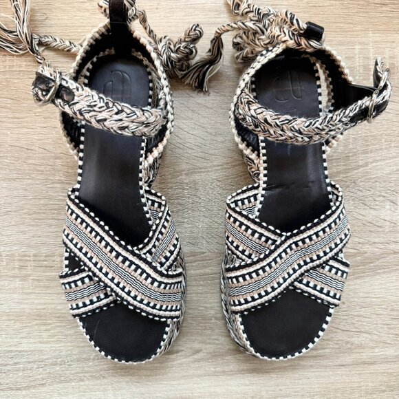 New Free People Amambiah Beatriz Wrap Platform Sandals Black Tan Cream 9/39 - Picture 3 of 9